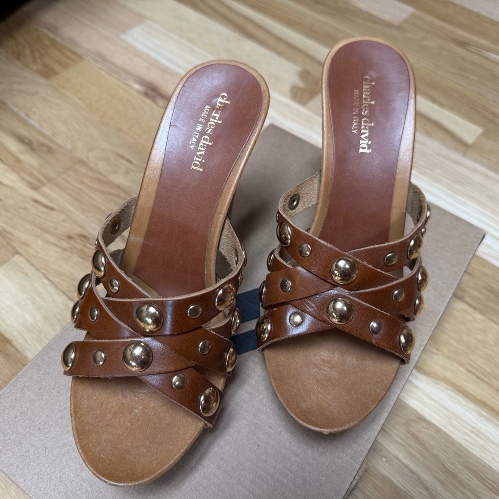 Charles David Stela Studded Brown Leather Sandals